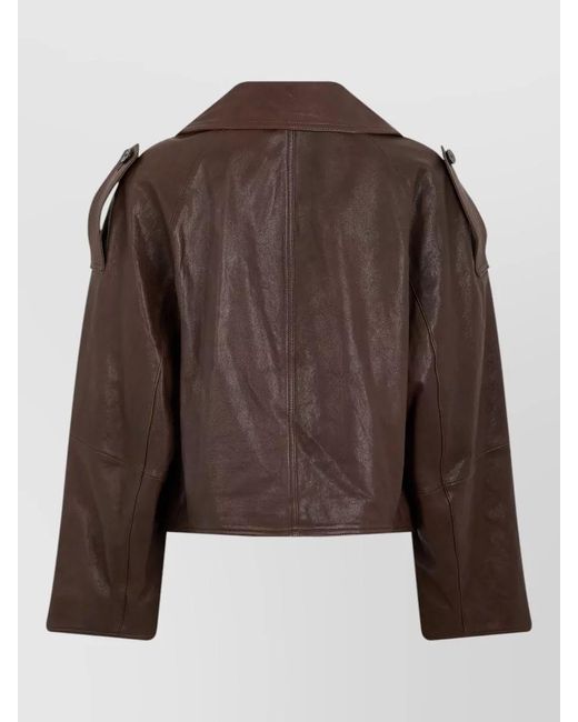 Weekend by Maxmara Brown Double Breasted Cropped Lambskin Caban Jacket