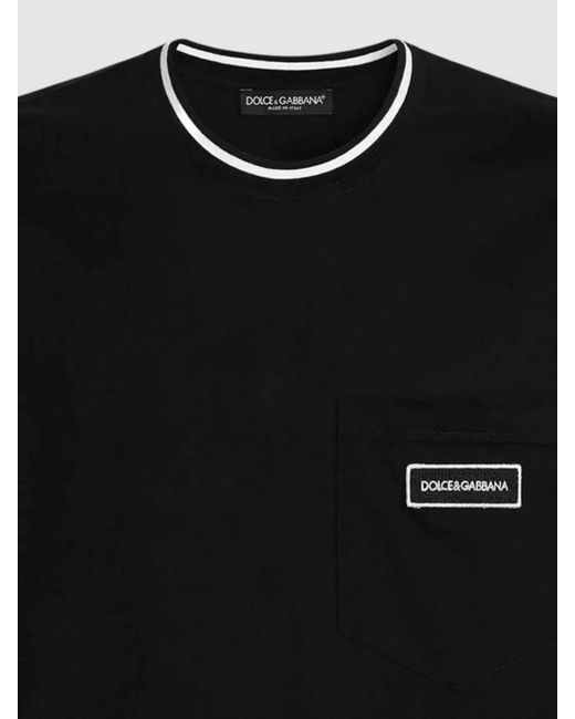 Dolce & Gabbana Black Cotton T Shirt Contrast Trim Crew Neck for men