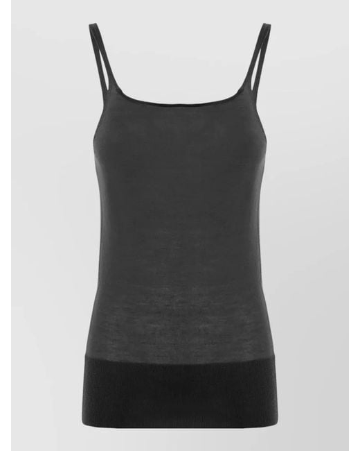 Malo Black Scoop Neck Sleeveless Knit Ribbed Hem Top