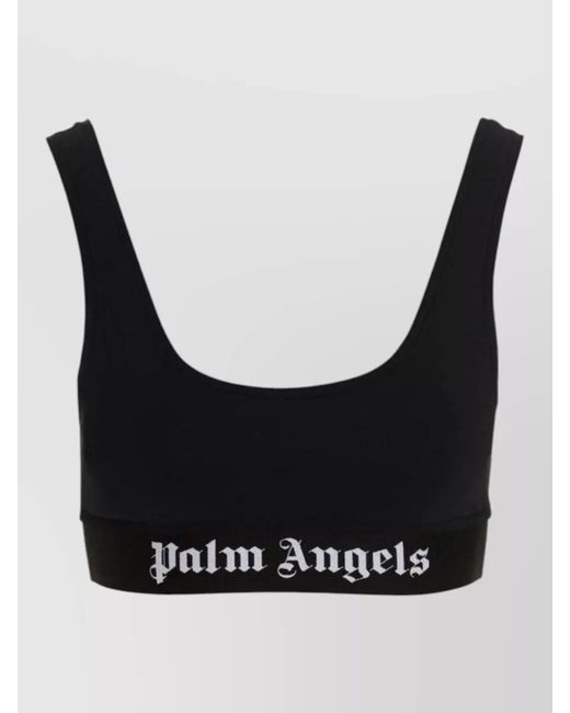 Palm Angels Black Logo Sport Bra Scoop Neckline Band