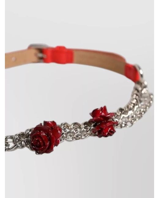 Dolce & Gabbana Metallic Leather Chain Floral Belt