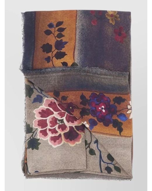 Faliero Sarti Multicolor Floral Carpet Print Scarf Fringed Edges