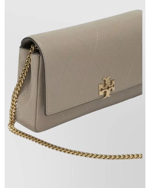 Tory Burch Natural Charlie Quilted Chain Strap Wallet