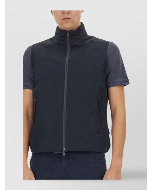 Woolrich Blue Sleeveless High Collar Vest With Side Pockets for men