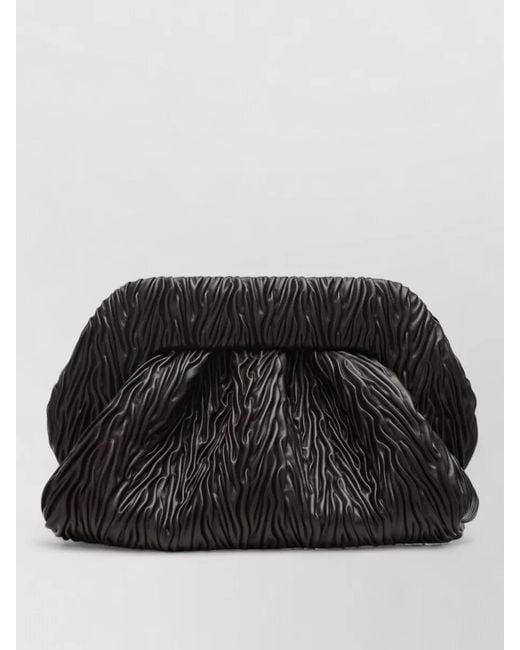THEMOIRÈ Black Ruched Clutch Bag Textured Surface