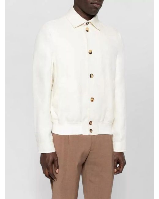 Brunello Cucinelli Natural Silk Linen Wool Hopsack Shirt Jacket for men