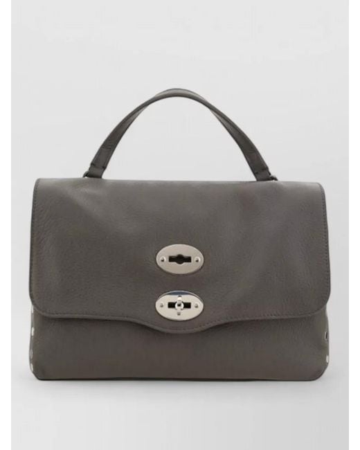 Zanellato Gray Shoulder Bag Calfskin Studs Top Handle