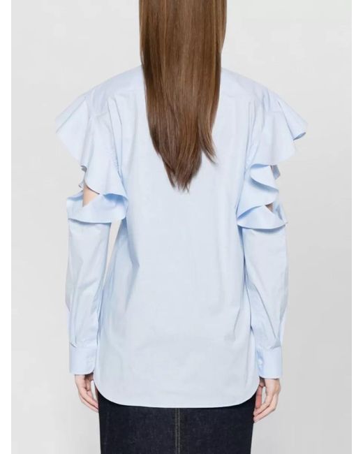 Moschino Blue Collared Top Long Sleeves Cut Out Shoulder
