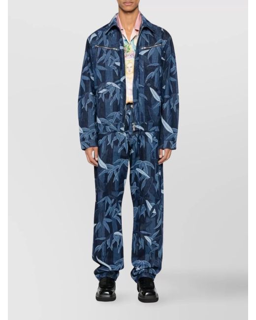 KENZO Blue Cotton Straight-Leg Trousers for men