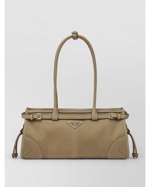 Prada Natural Shoulder Bag Side Drawstrings Top Handle