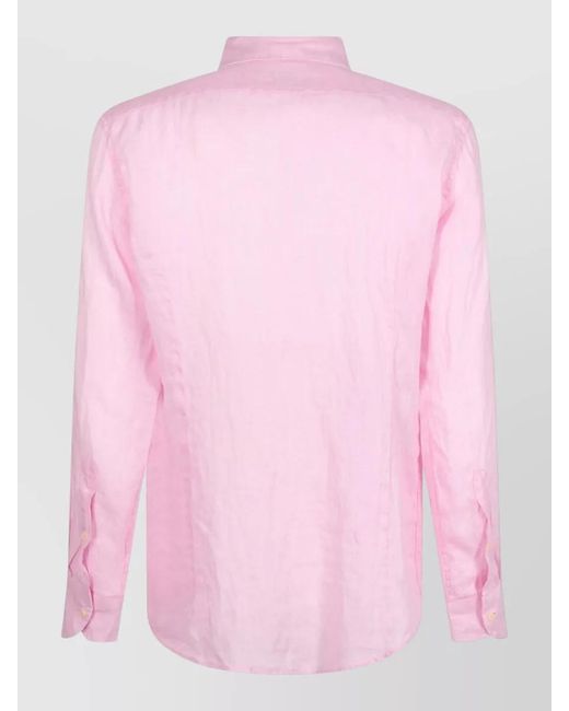 Mc2 Saint Barth Pink Pamplona Linen Shirt Long Sleeve Regular Fit for men