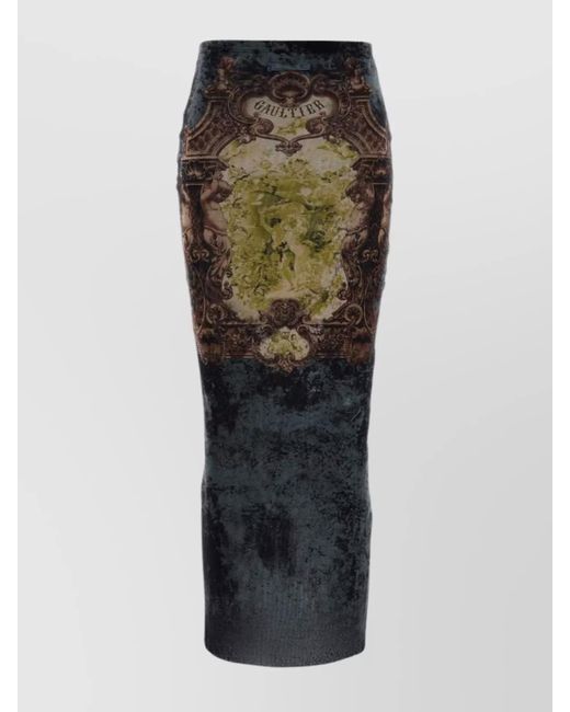 Jean Paul Gaultier Green Graphic Print Fitted Tulle Skirt