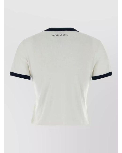 Sporty & Rich Gray Cotton Tshirt Contrast Trim Cropped Graphic