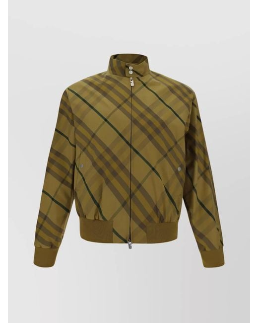 Burberry Green Cotton Checked Bomber Jacket for men