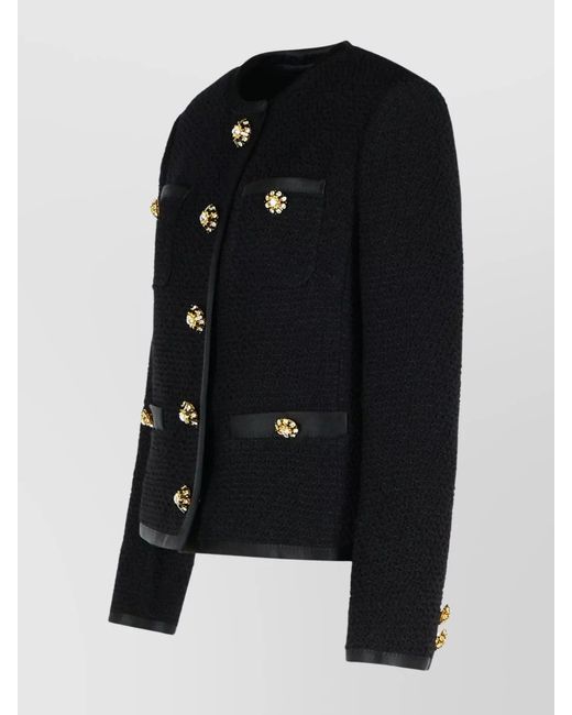 Dolce & Gabbana Black Silk Wool Cropped Single-Breasted Bouclé Tweed Jacket