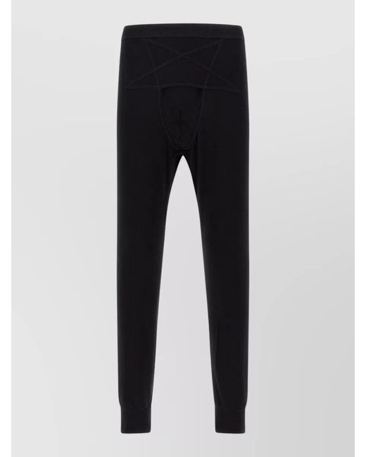 Rick Owens Black Thermal Knit Trousers Elastic Waist Rib Cuffs for men