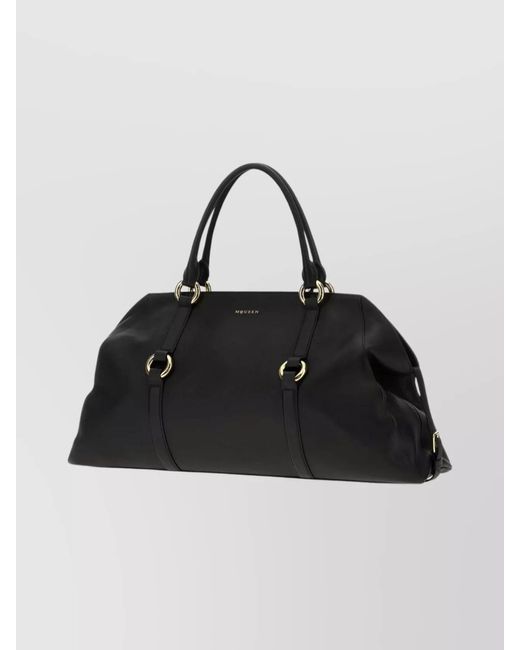 McQueen Black Leather Shoulder Bag for men