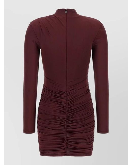 ROTATE BIRGER CHRISTENSEN Red Dress High Neckline Long Sleeves Draped