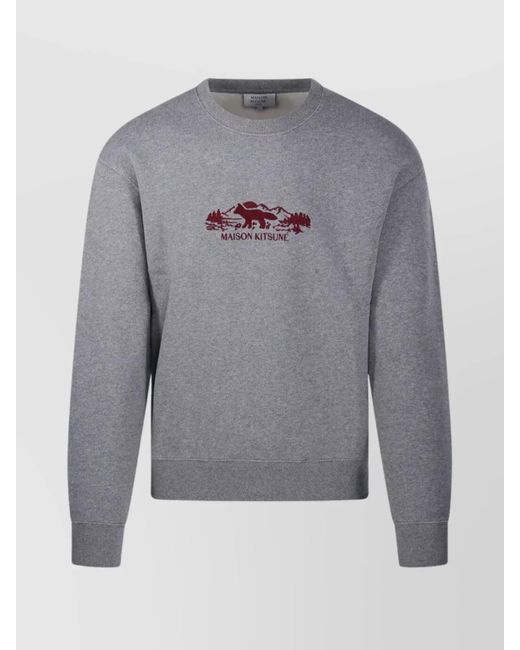 Maison Kitsuné Gray Cotton Crew Neck Long Sleeve Sweatshirt for men