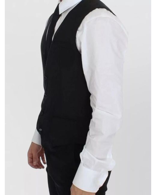 Dolce & Gabbana Black Wool V-Neck Dress Waistcoat for men