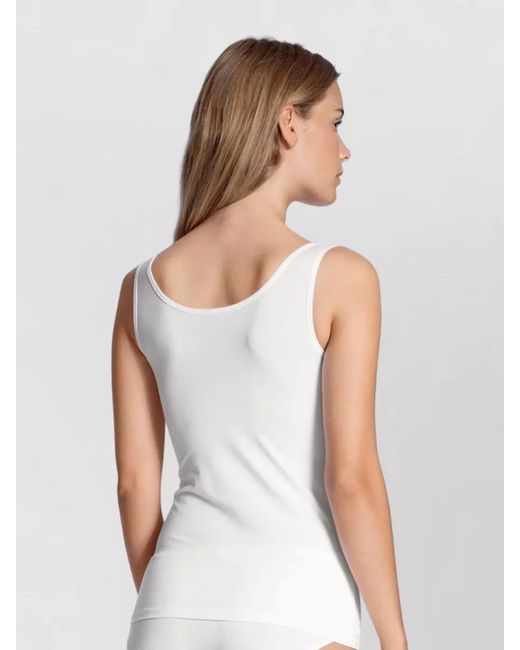 Calida White Fitted Scoop Neck Sleeveless Top