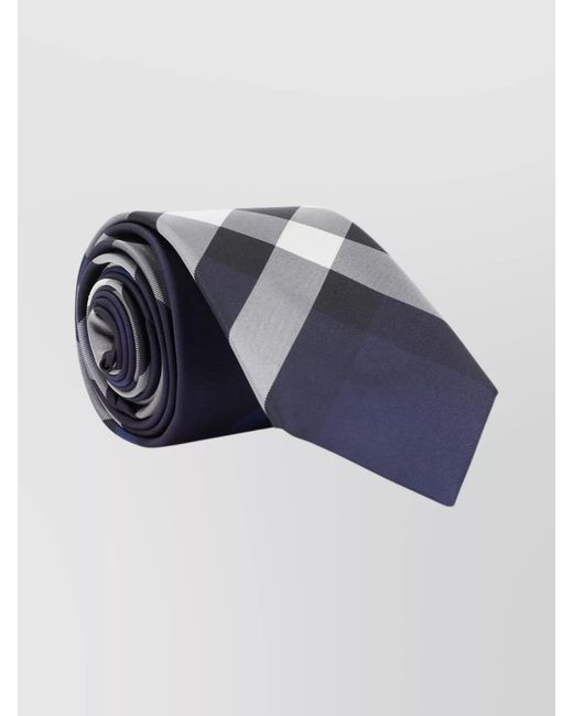 Burberry Blue Check Silk Rolled Tip Tie for men