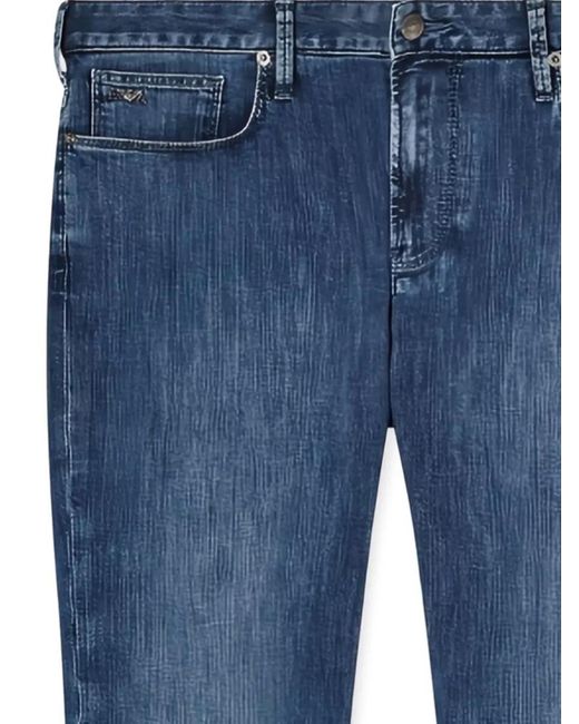 Emporio Armani Blue Cotton Denim Jeans Faded Effect Stitching for men
