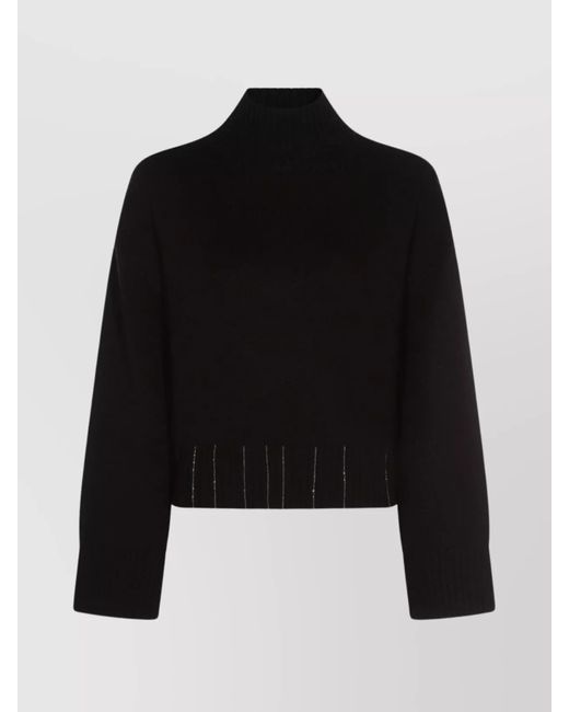 Fabiana Filippi Black Ribbed Turtleneck Knitwear Long Sleeves