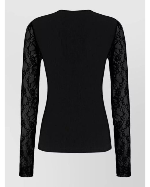 Pinko Black Crew Neck Lace Sleeves Slim Fit Knit