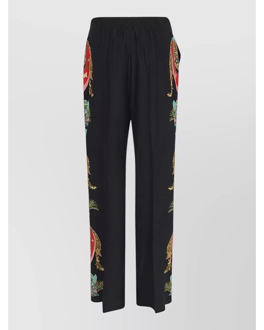 Etro Blue Silk Paisley-Print High-Rise Wide-Leg Trousers
