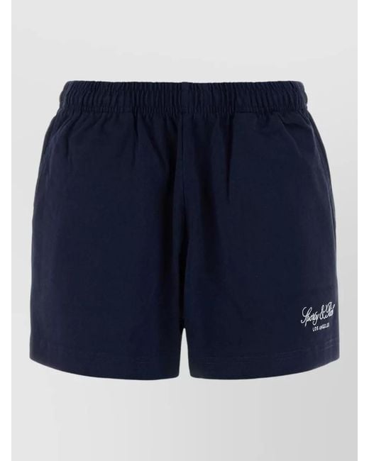 Sporty & Rich Blue Cotton Lounge Shorts Featuring Back Pocket
