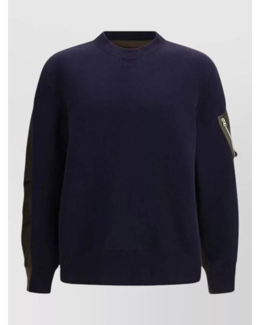 Sacai Blue Cotton Nylon Sweatshirt for men