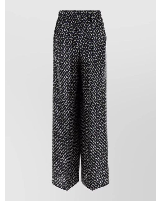 Max Mara Gray Silk Printed Wide-Leg Trousers