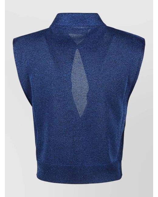 Circus Hotel Blue Sleeveless Lurex Knit Top Wide Front