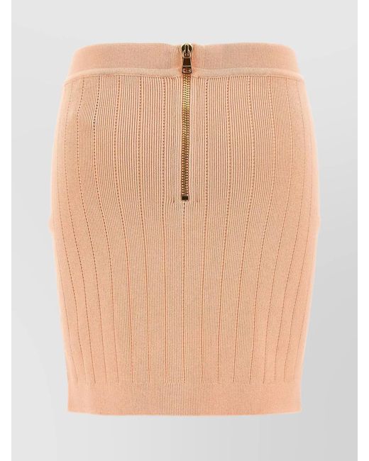 Balmain Natural Ribbed High-Waisted Mini Skirt With Button