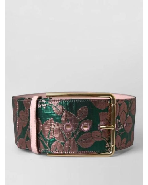 Dolce & Gabbana Gray Floral Jacquard Lurex Belt Buckle