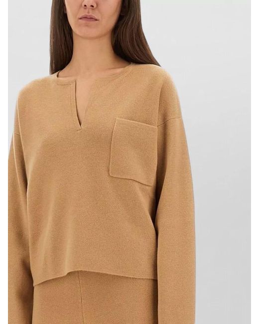 Max Mara Natural Knitwear Zibello V Neck Chest Pocket