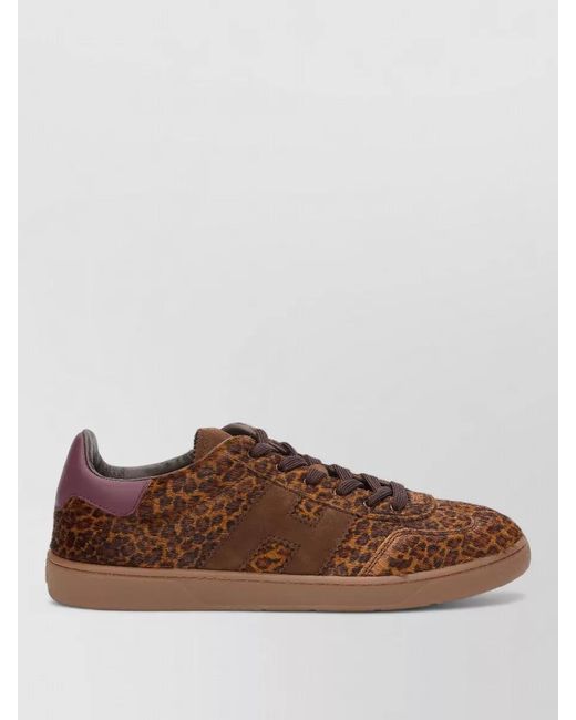 Hogan Brown Leather Animal-Print Sneakers
