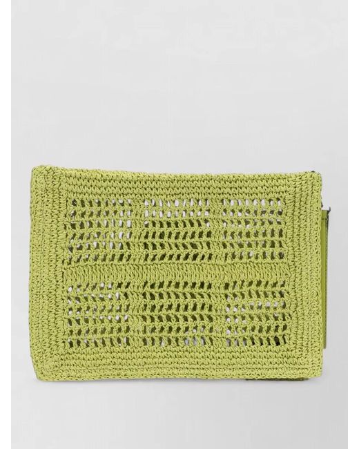 Tory Burch Green Clutch Bag Circular Patch Woven Texture Strap