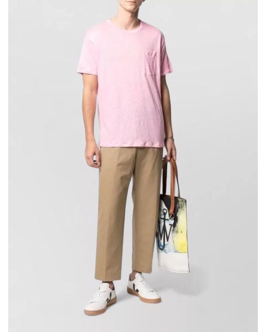 Mc2 Saint Barth Pink Linen Short Sleeve Sweater Chest Pocket for men