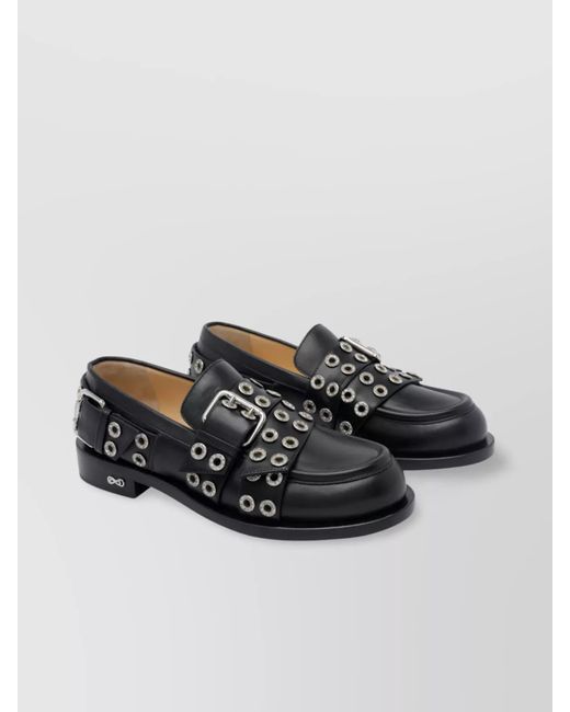 Mach & Mach Black Vintage Buckle Belt Loafers With Stud Detail
