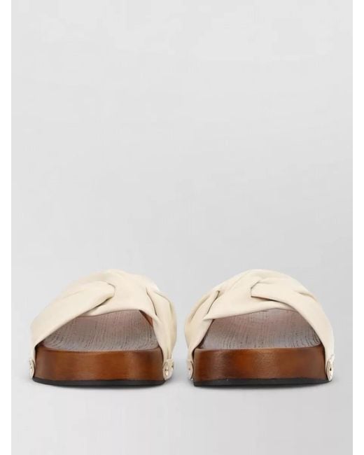 Ganni Brown Studded Flat Slides Twisted Strap Design