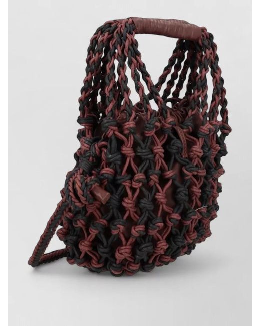 Alysi Black Woven Crossbody Bag Dual Handles Knots