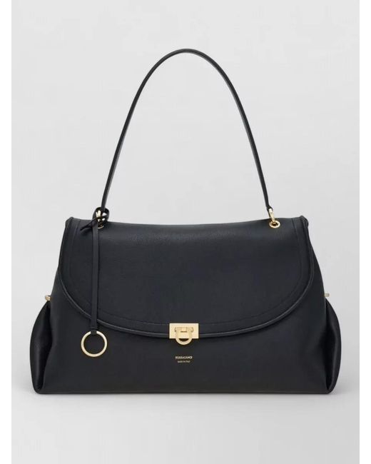 Ferragamo Black Gancini Leather Shoulder Bag