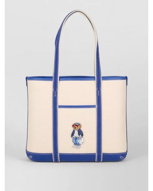 Ralph Lauren Blue Small Shoulder Tote Bag Contrast Trim Pocket