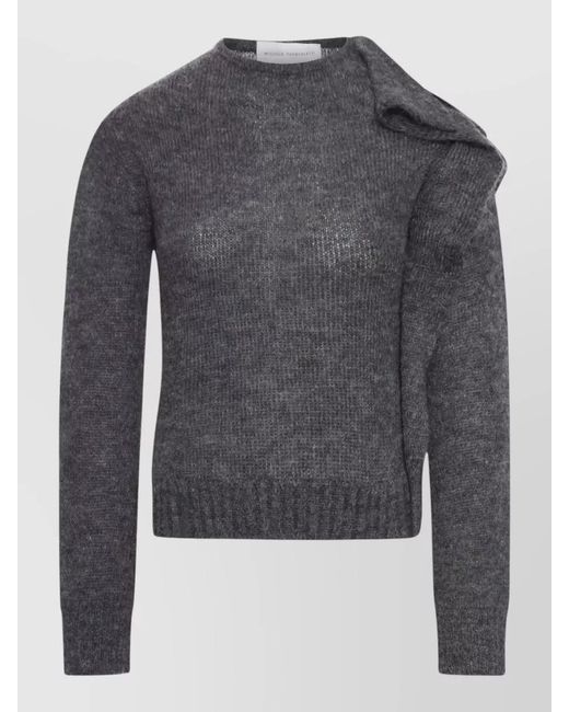 Niccolò Pasqualetti Gray Nota Mohair Sweater Asymmetric Crew Neck