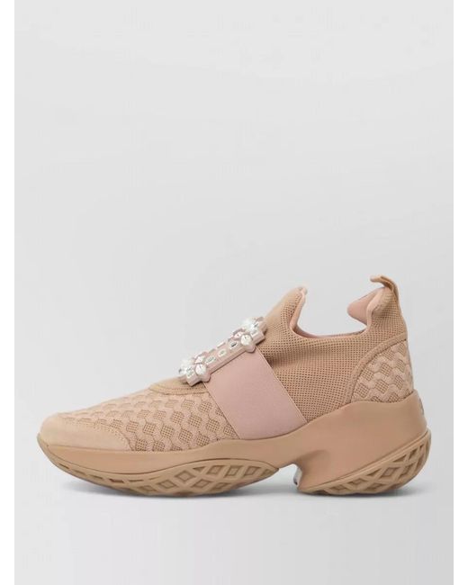Roger Vivier Natural Viv Run Sneakers Mesh Buckle Crystals