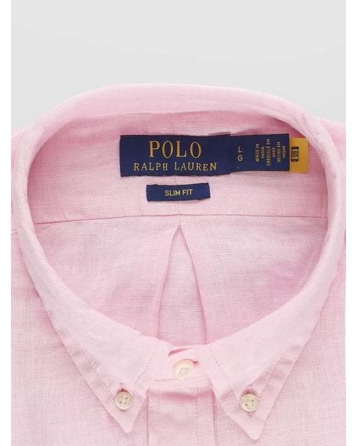 Ralph Lauren Pink Slim Fit Linen Shirt Button Down Collar for men