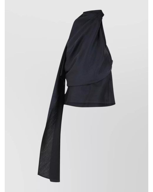Rohe Black Draped One Shoulder Wool Blend Blouse