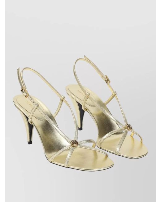 Versace Natural Laminated Square Toe Sandals Sculpted Heel